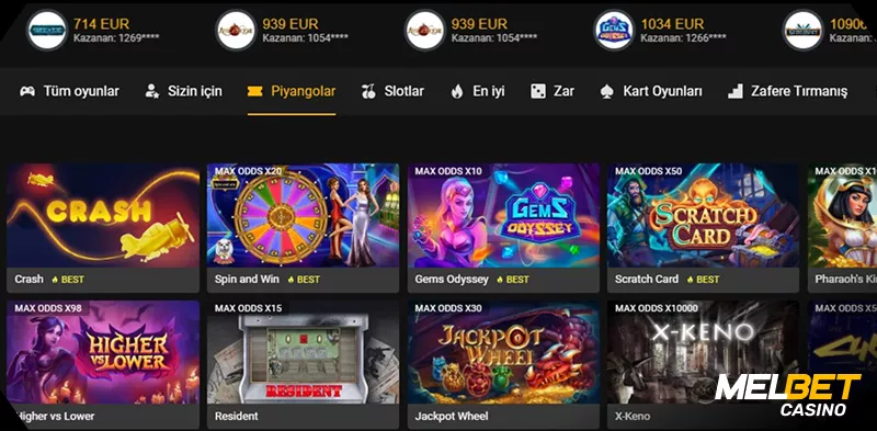 Melbet piyango ve oyun seçenekleri